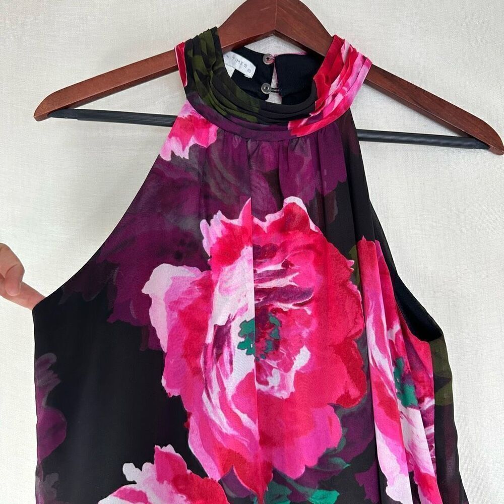 London Times Floral Chiffon Halter Neckline Mini Dress Womens 6 Girlcore Glam - Picture 3 of 9